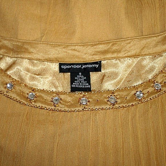 SPENSER JEREMY Blouse Silk Beaded Embellished Sleeveless Feminine Gold Small - Picture 6 of 12